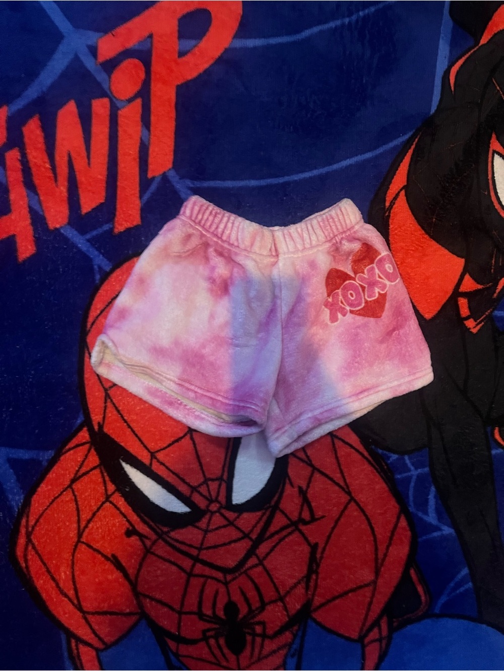 Theme Pink and White Tie-Dye Plush Shorts